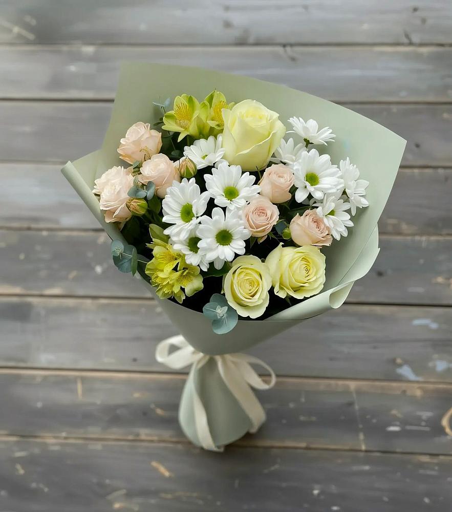 Букет цветов из: Альстромерии, Розы и Хризантемы в Подберезье