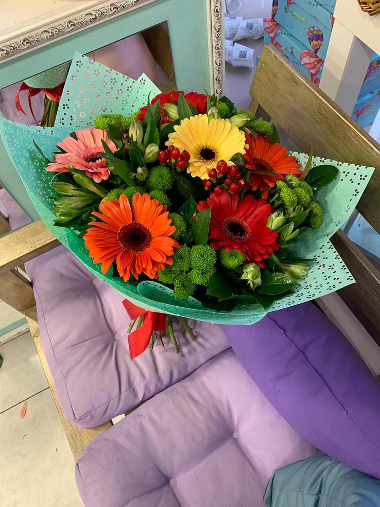 Букет цветов из: Герберы, Хризантемы и Альстромерии в Подберезье