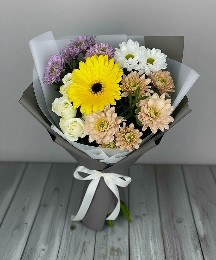 Букет цветов из: Розы, Герберы и Хризантемы в Подберезье
