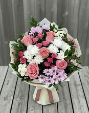Букет цветов из:  Альстромерии, Гвоздики, Розы и Хризантемы в Подберезье