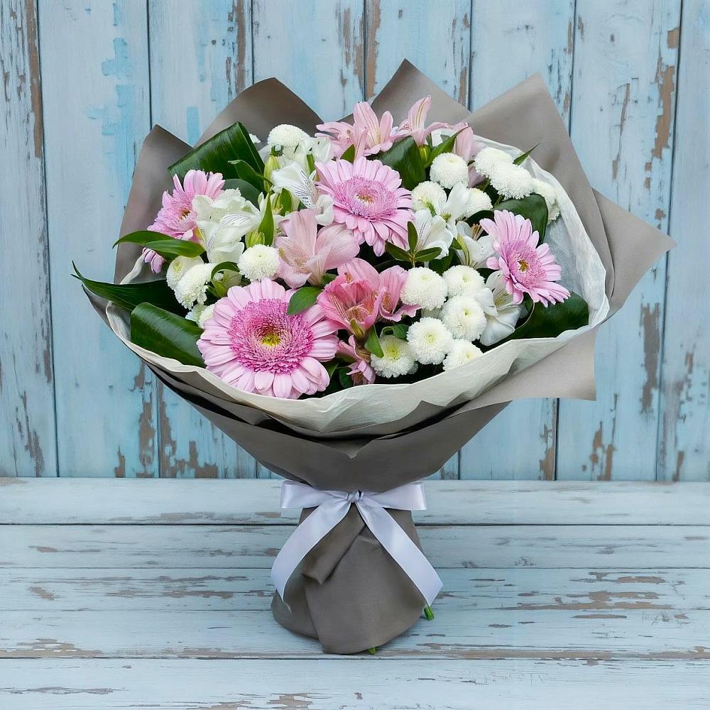 Букет цветов из: Герберы, Альстромерии и Хризантемы в Подберезье